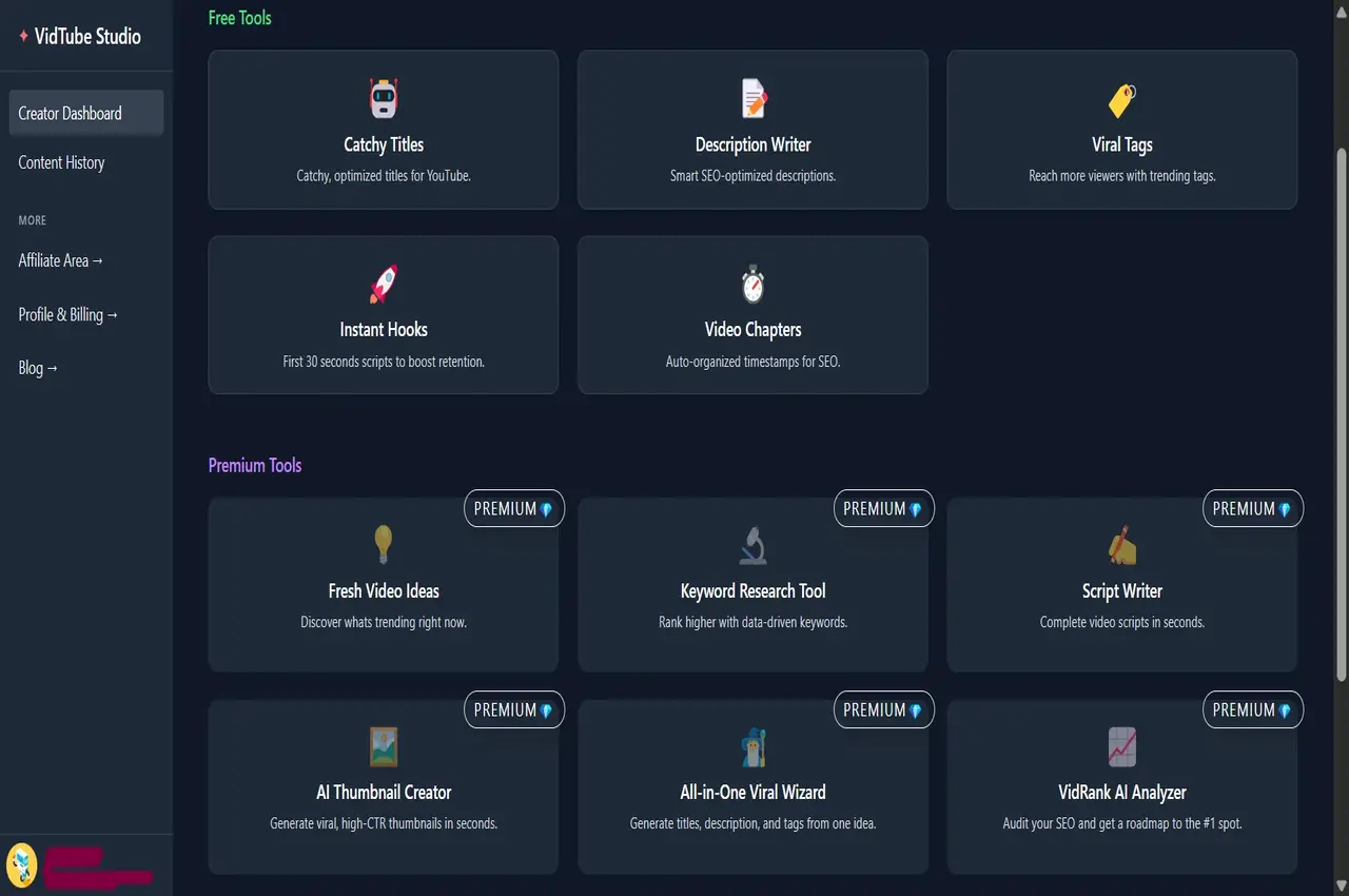 VidTube Studio Affiliate Dashboard